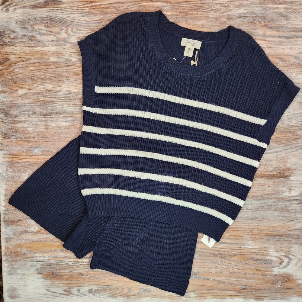 Jessica Simpson 2 PC Set Sweater Top and Shorts Blue & White Size XL NWT